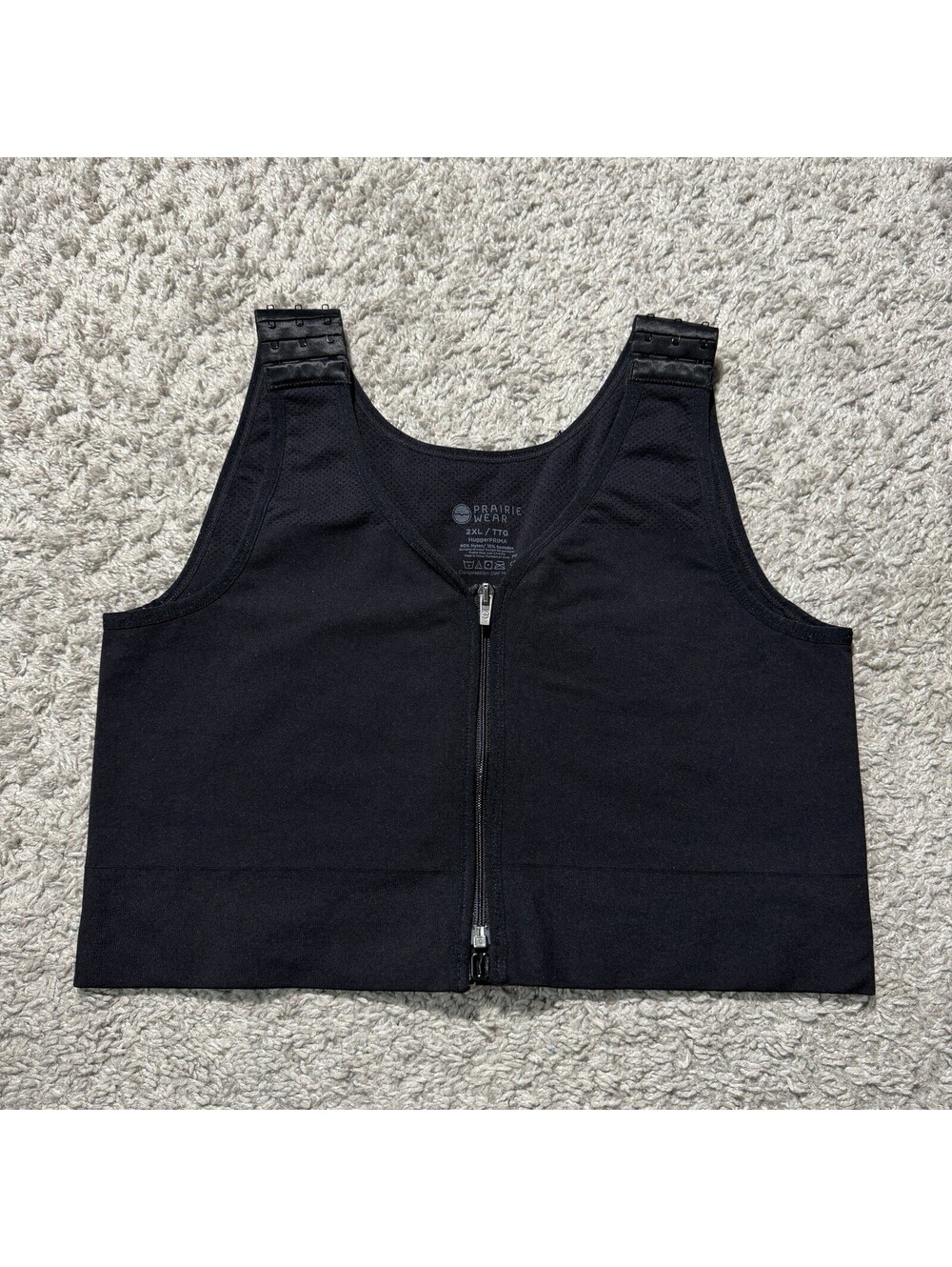 Prairie Wear HuggerPRIMA Compression Support Bra Post-Surgical Zip Up Black 2XL